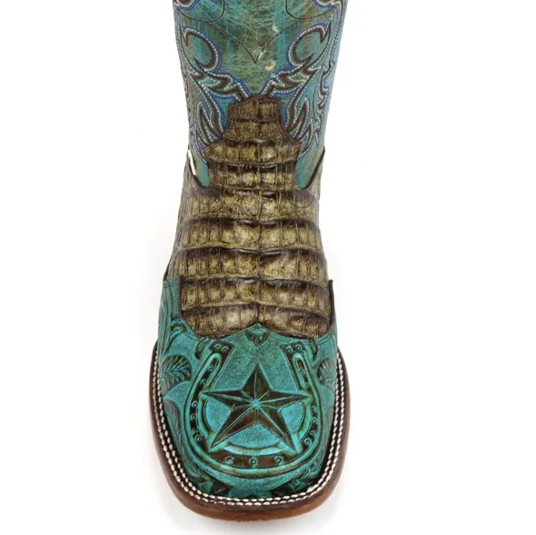 1191 - Rockin Leather Men's Gator Print with Overlay Western Boot