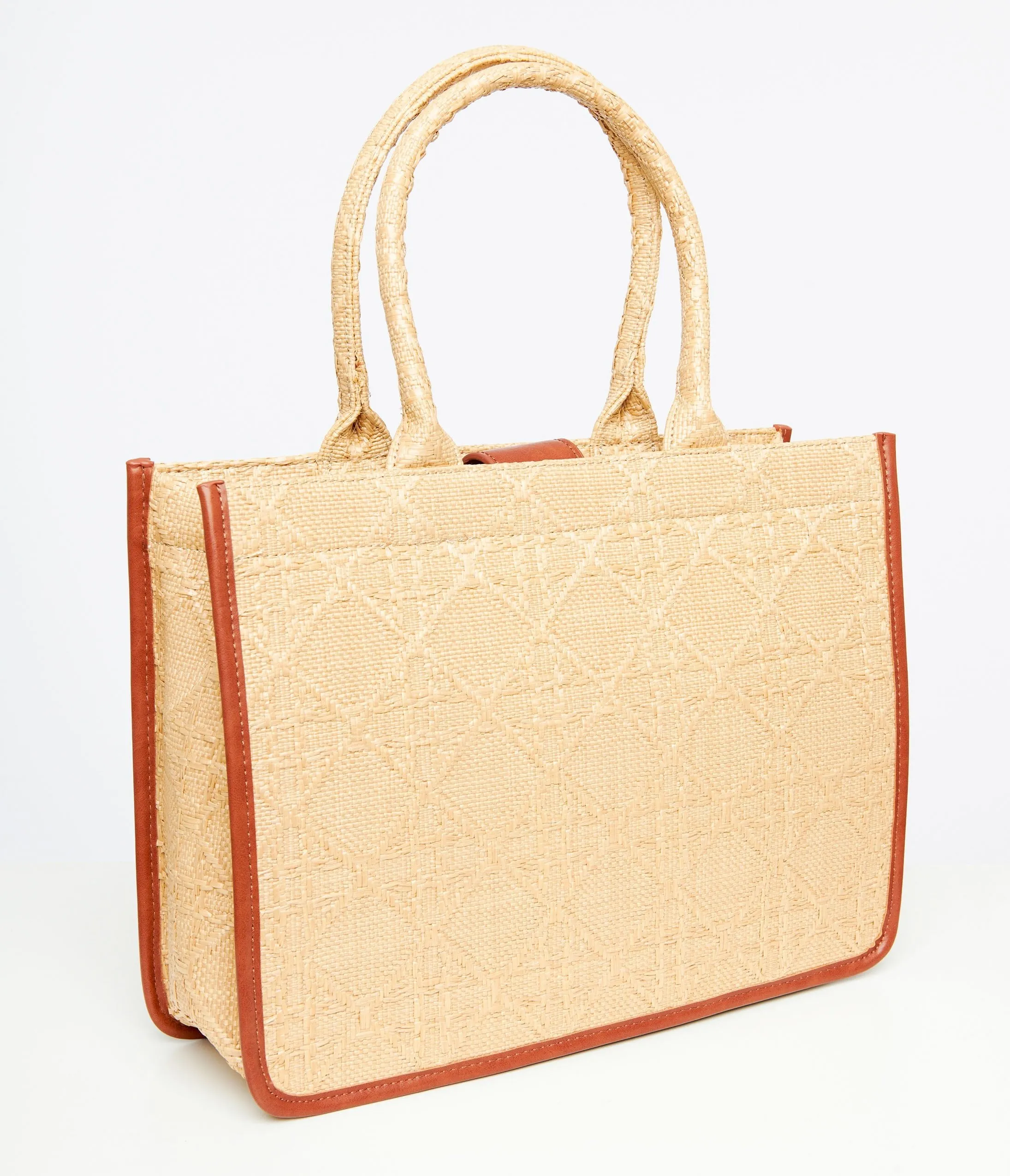 1950s Tan Square Straw Handbag