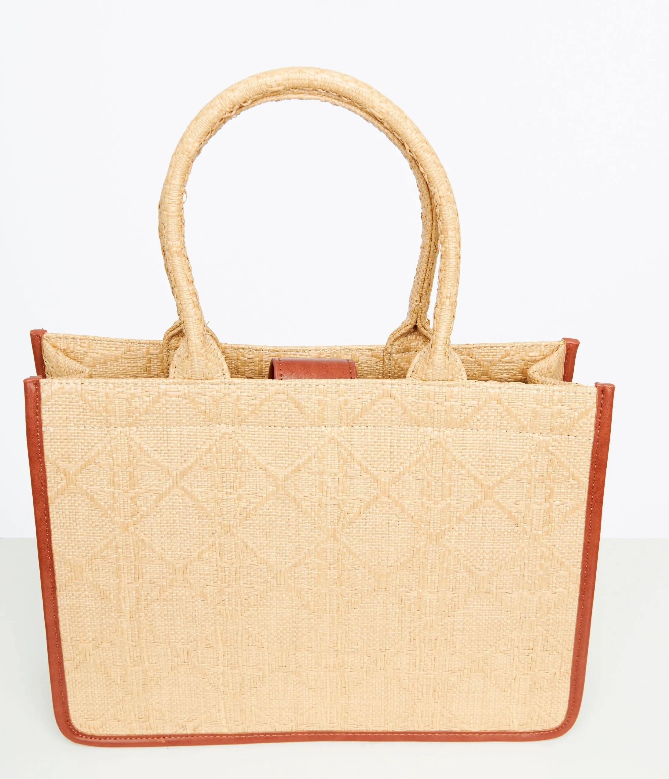 1950s Tan Square Straw Handbag