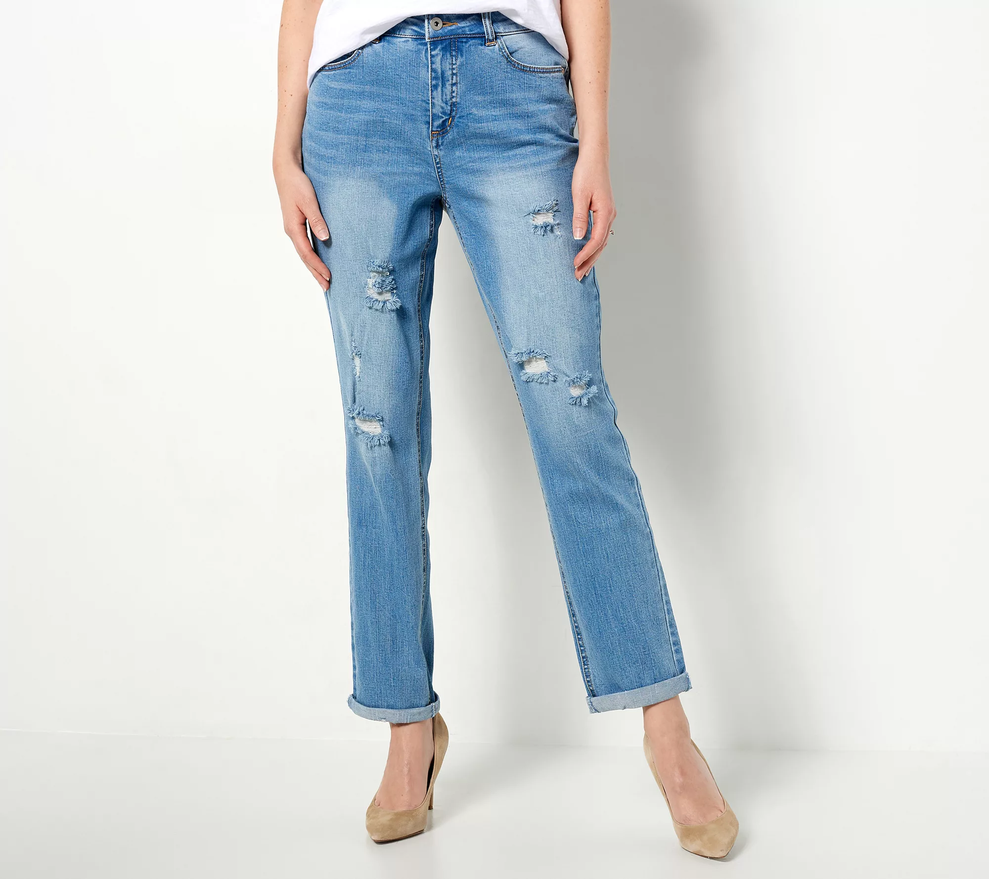 "As Is" Studio Park x Amy Stran Petite Boyfriend Jeans - Blue Wash