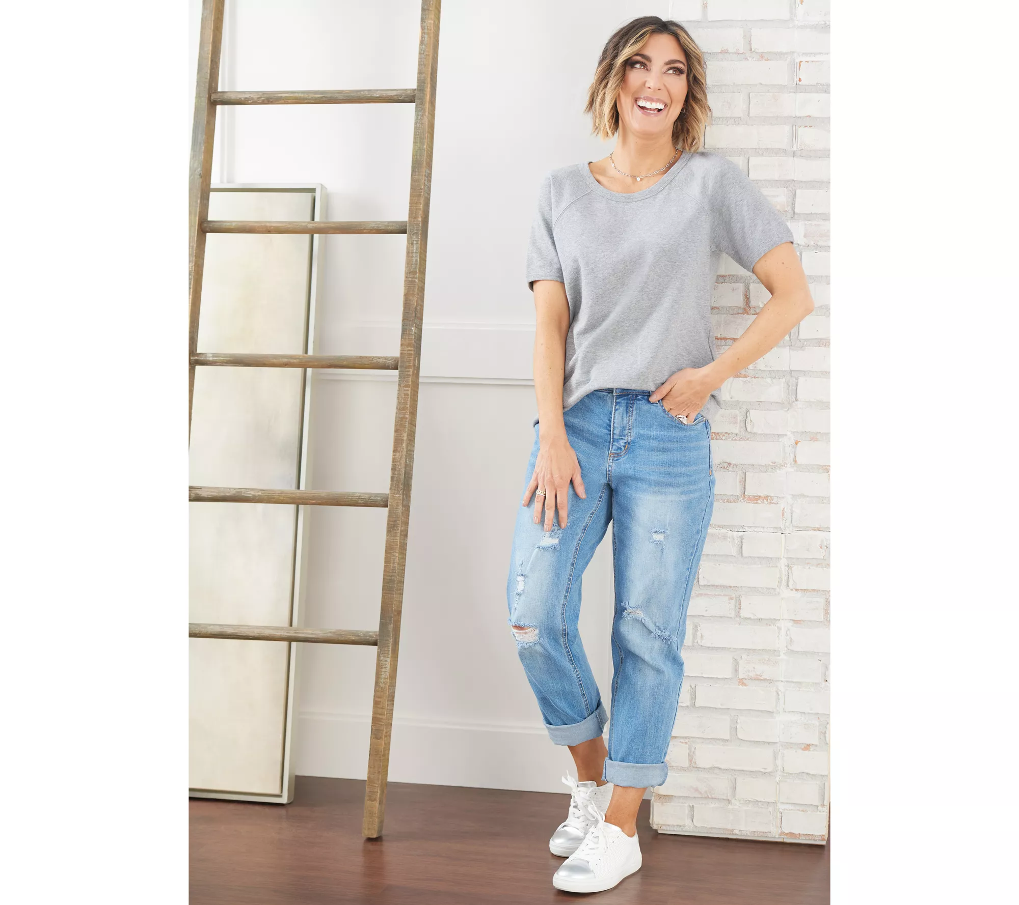 "As Is" Studio Park x Amy Stran Petite Boyfriend Jeans - Blue Wash