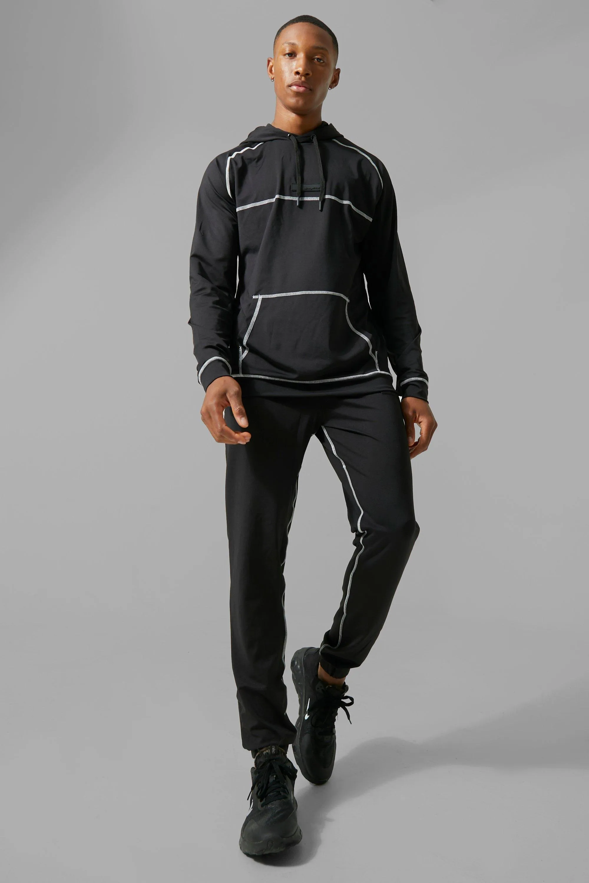 Active Gym Hooded Tracksuit With Seam Detail | boohooMAN UK