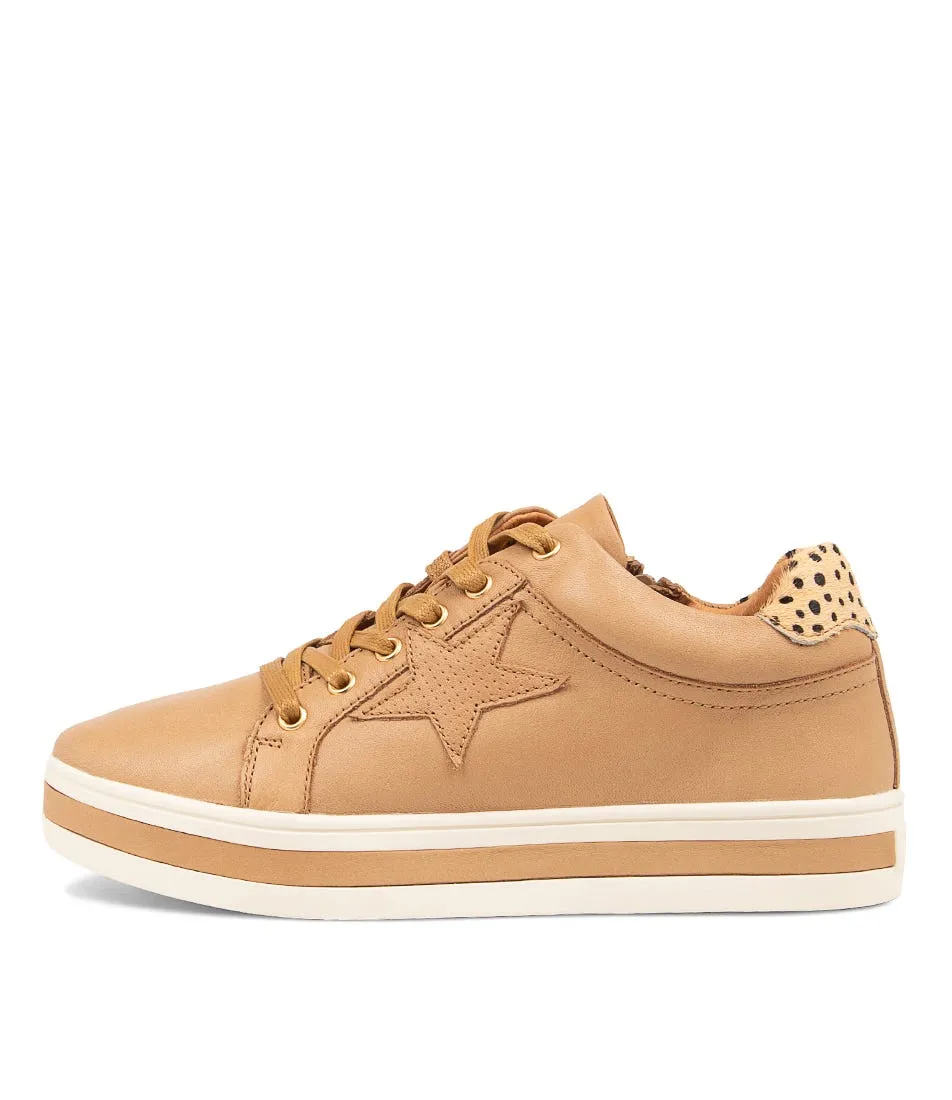 ALFIE & EVIE Plumber Camel Cheetah Leather Sneakers