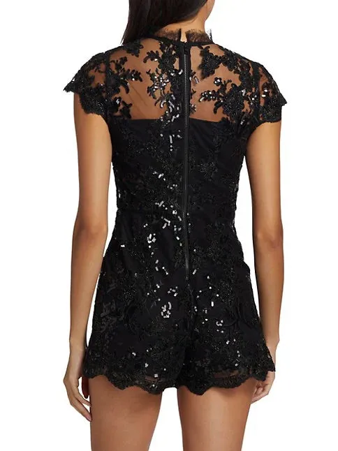 Alice + Olivia    Alaina Lace Romper Black