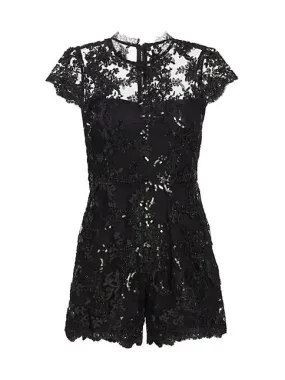 Alice + Olivia    Alaina Lace Romper Black