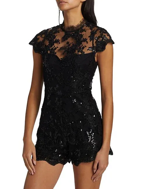 Alice + Olivia    Alaina Lace Romper Black