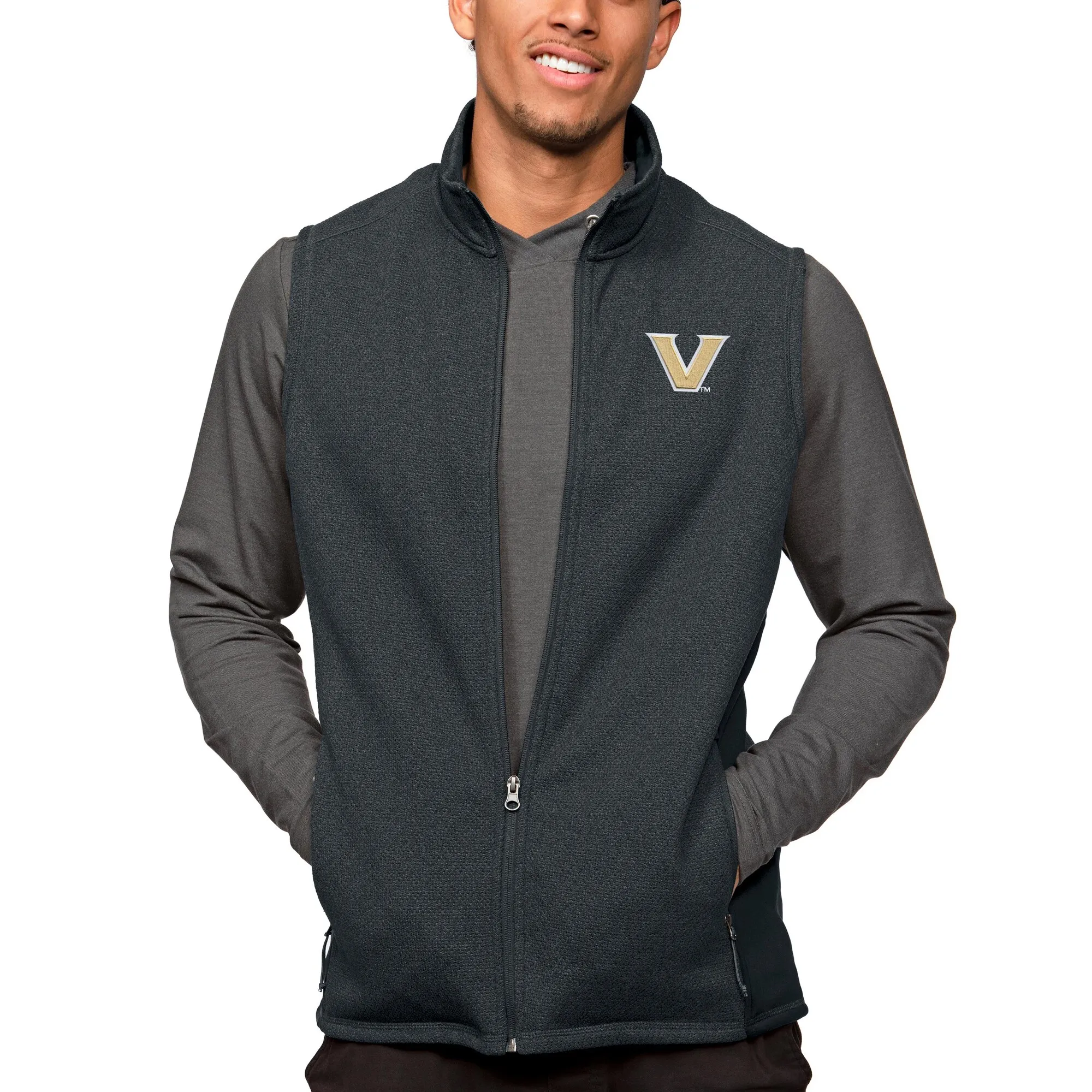 Antigua Vanderbilt Commodores Heather Charcoal Course Full-Zip Vest