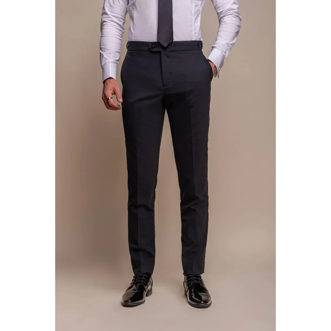 Aspen - Men's Plain Navy Classic Trousers