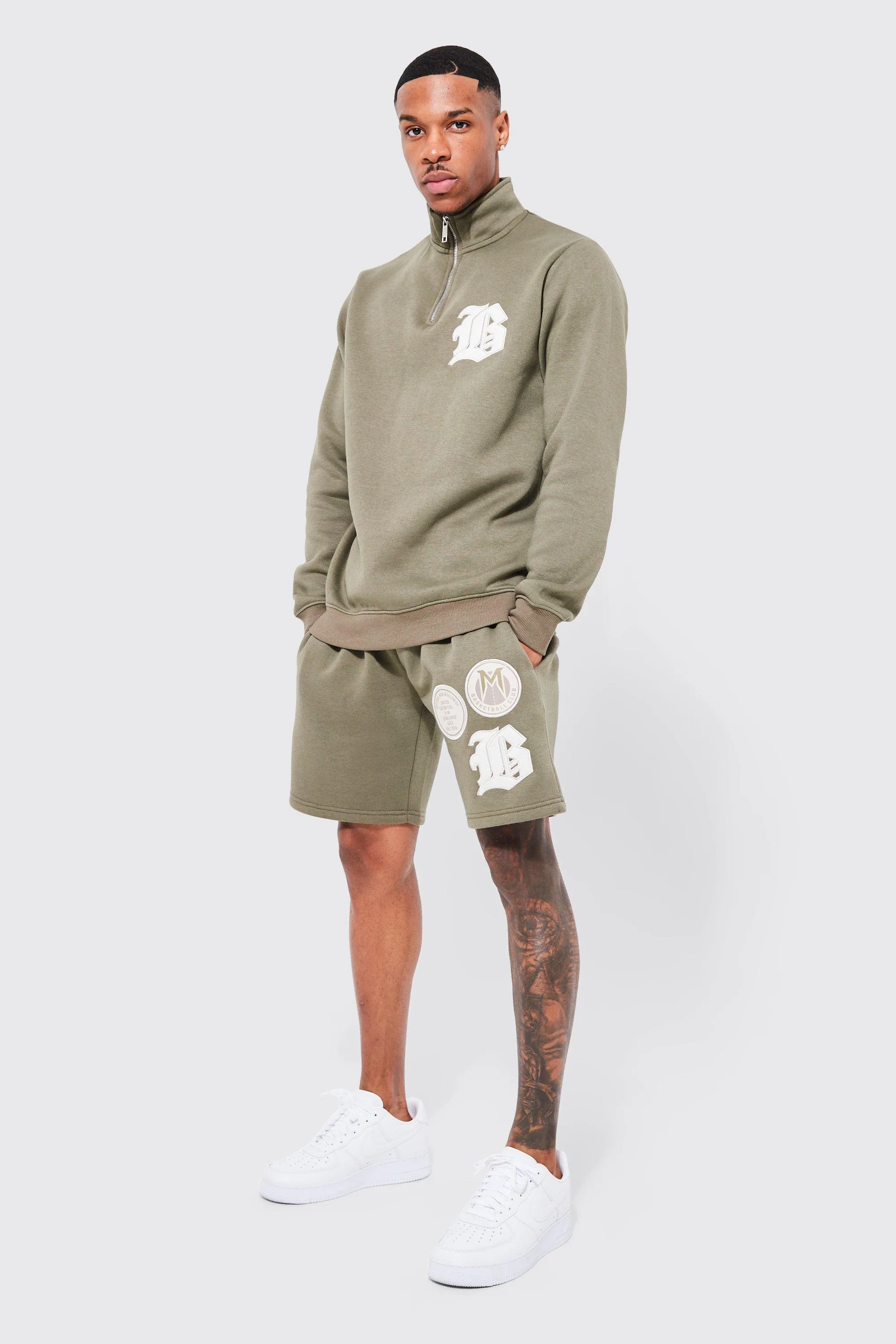 B Applique Funnel Neck Short Tracksuit | boohooMAN UK