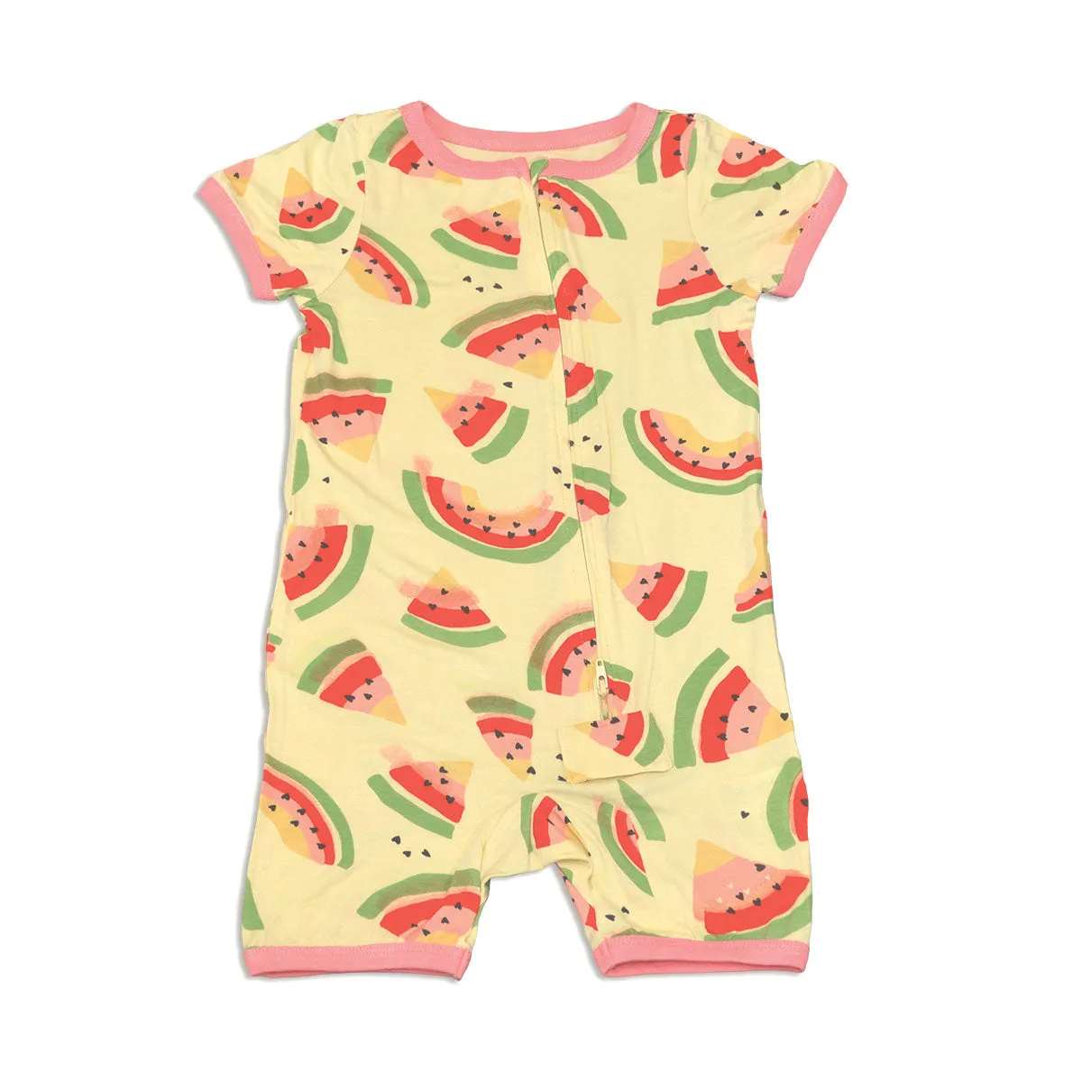 Bamboo Short Sleeve Zippy Romper (Watermelon Rainbow Print)