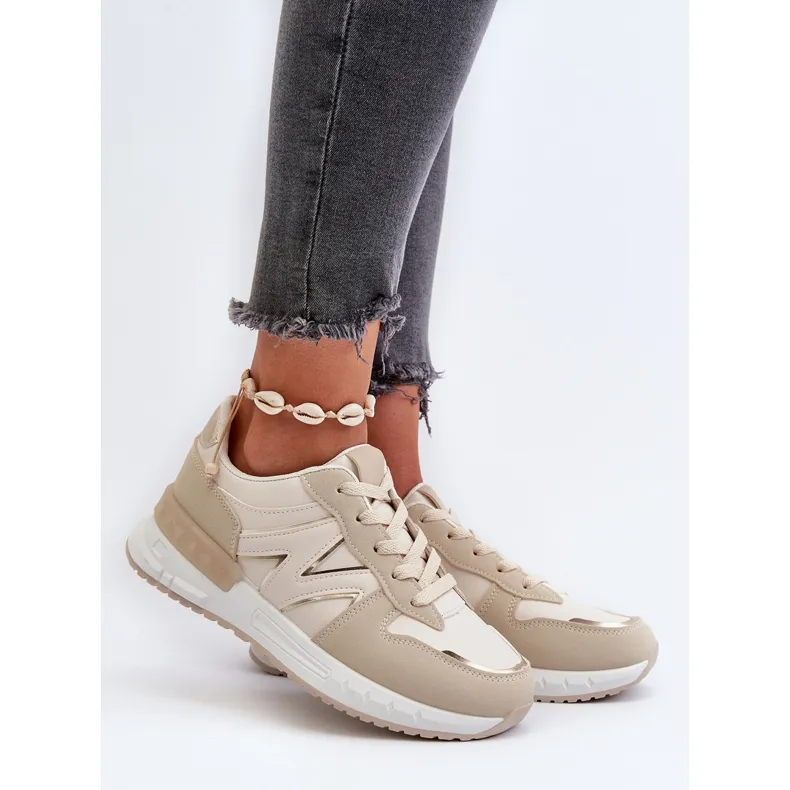 Beige Women's Sneakers Made of Eco Leather Kaimans