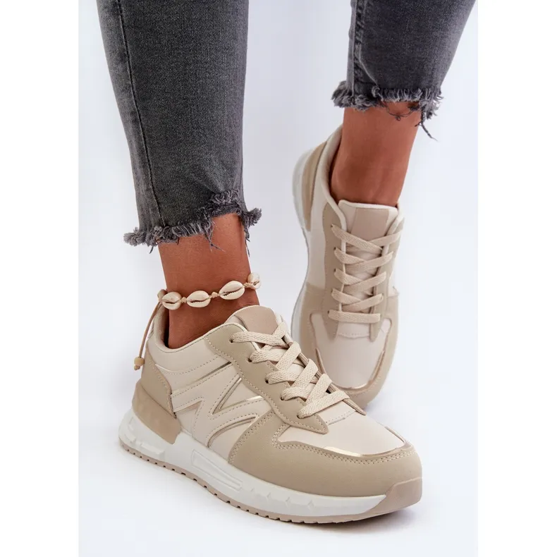 Beige Women's Sneakers Made of Eco Leather Kaimans