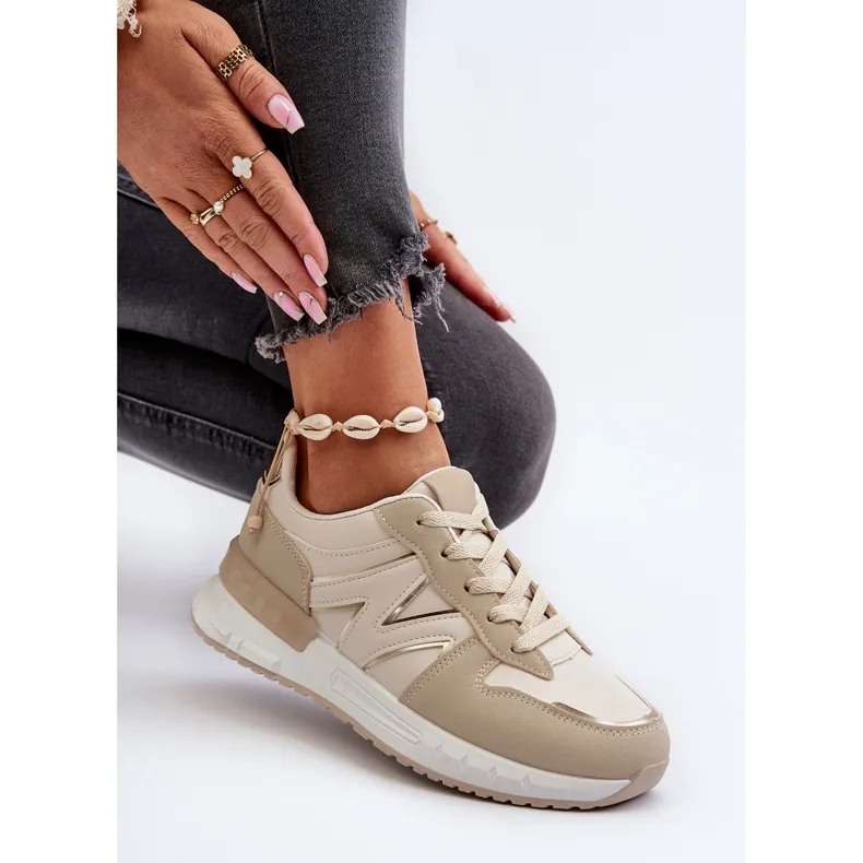 Beige Women's Sneakers Made of Eco Leather Kaimans