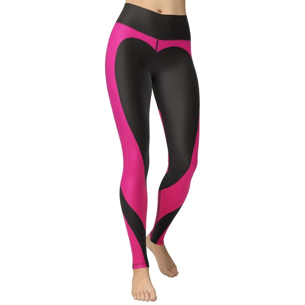 Black & Pink Heart Shaped Yoga Leggings