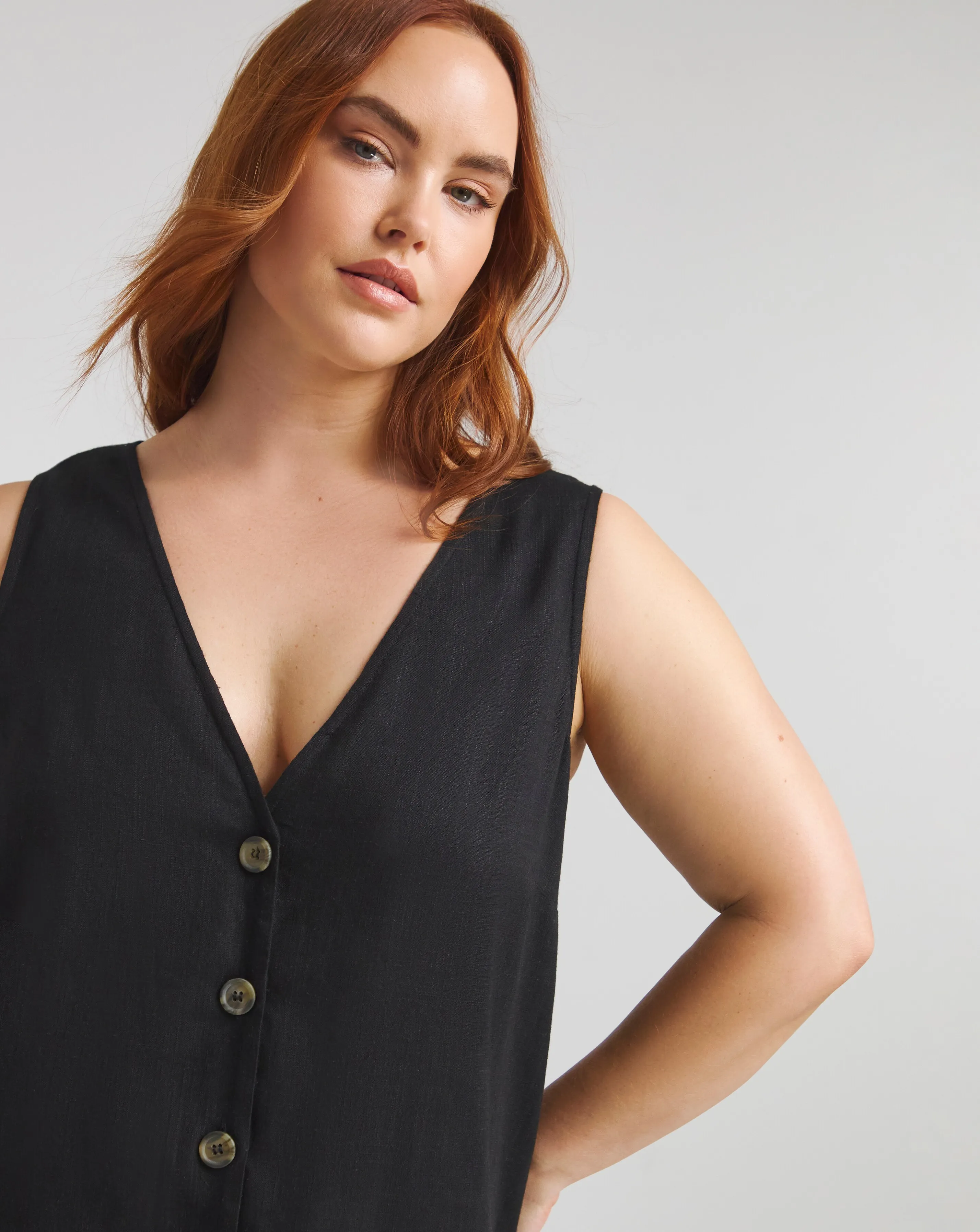 Black Linen Button Through Vest | Simply Be