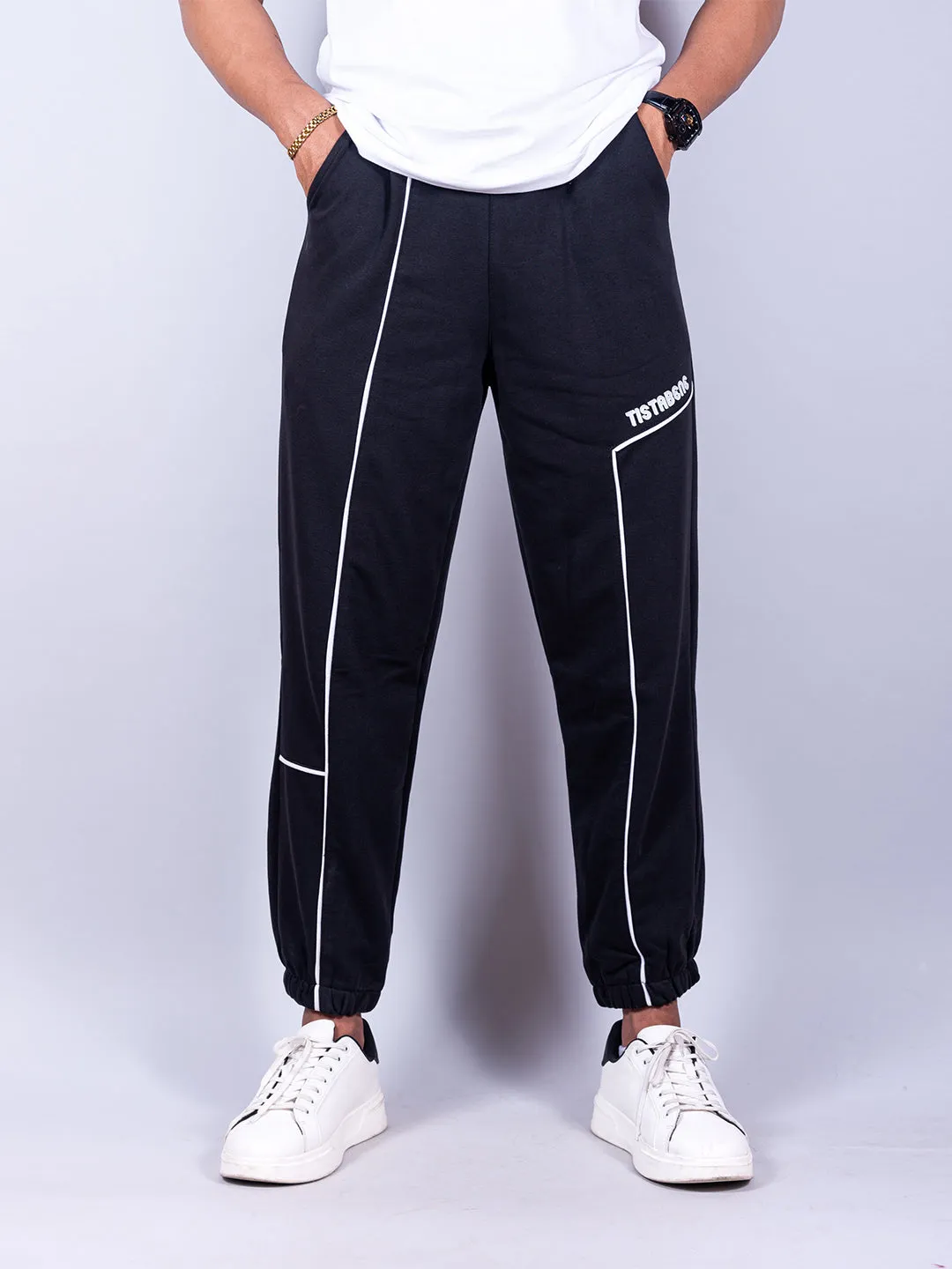 Black Tistabene Printed Cotton Joggers