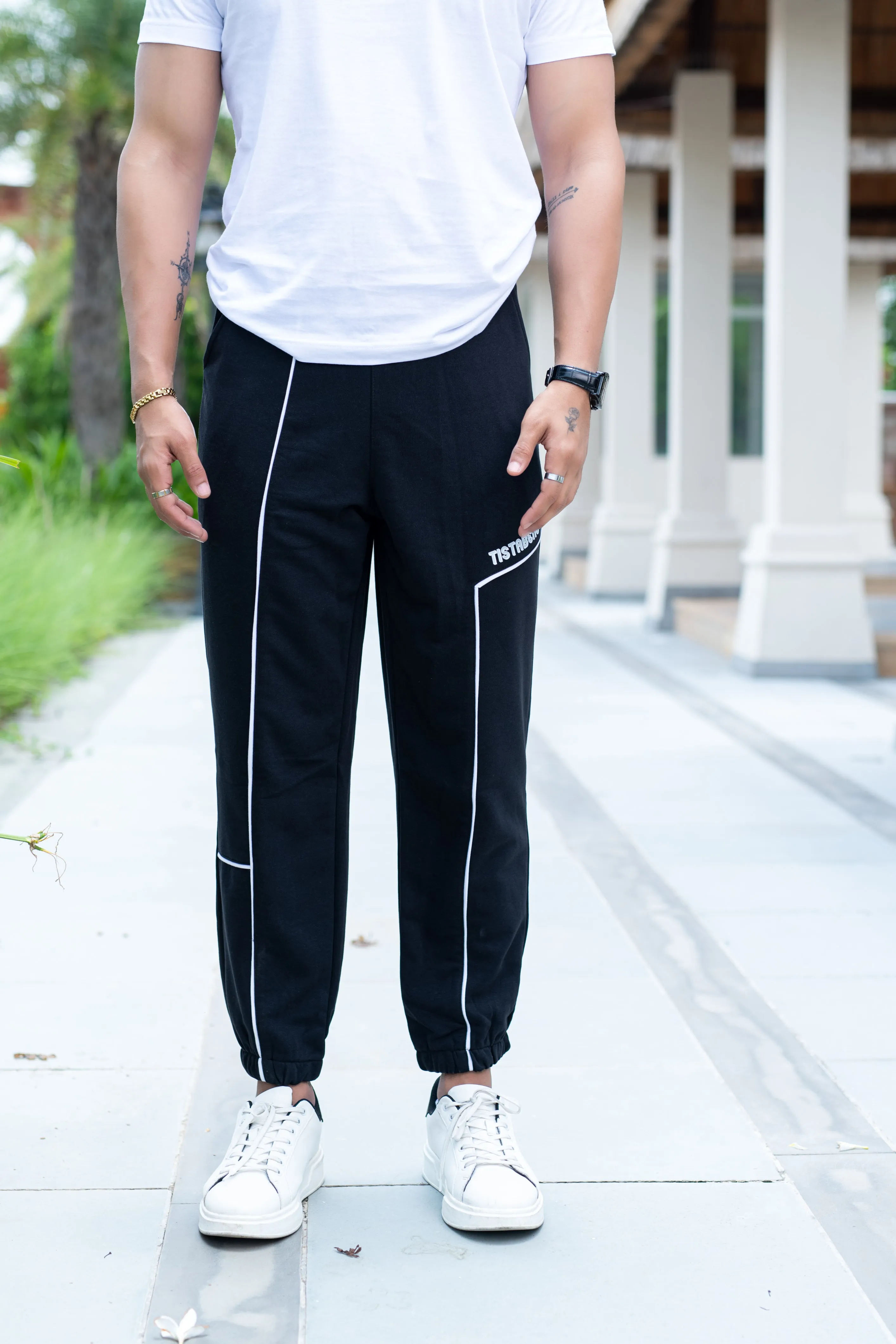 Black Tistabene Printed Cotton Joggers