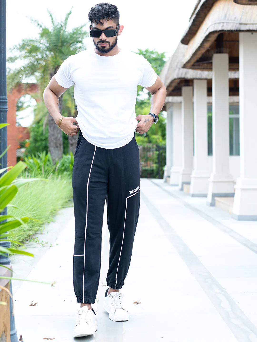 Black Tistabene Printed Cotton Joggers