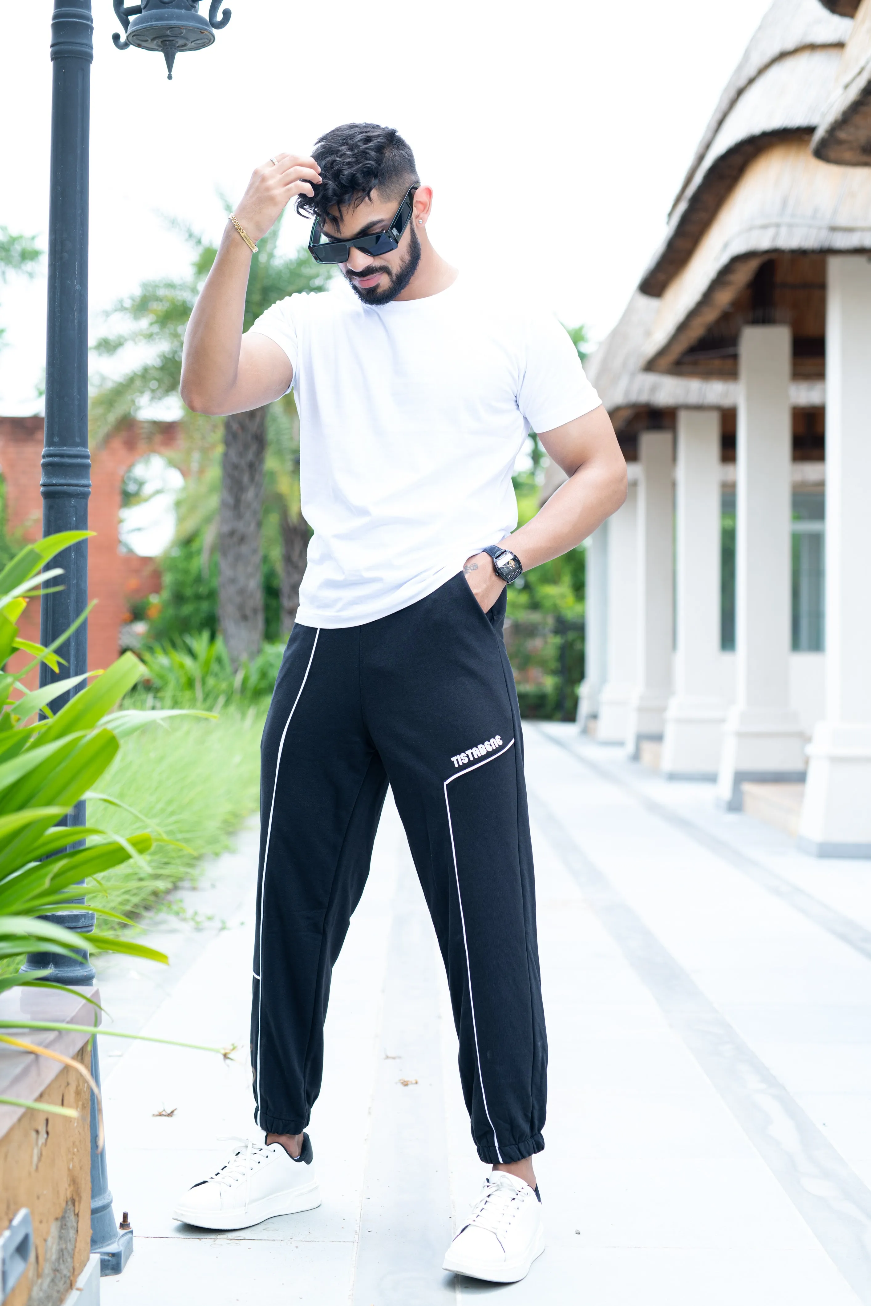 Black Tistabene Printed Cotton Joggers