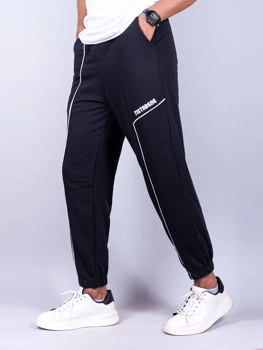 Black Tistabene Printed Cotton Joggers