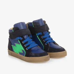 Blue & Green Leather High Top Trainers