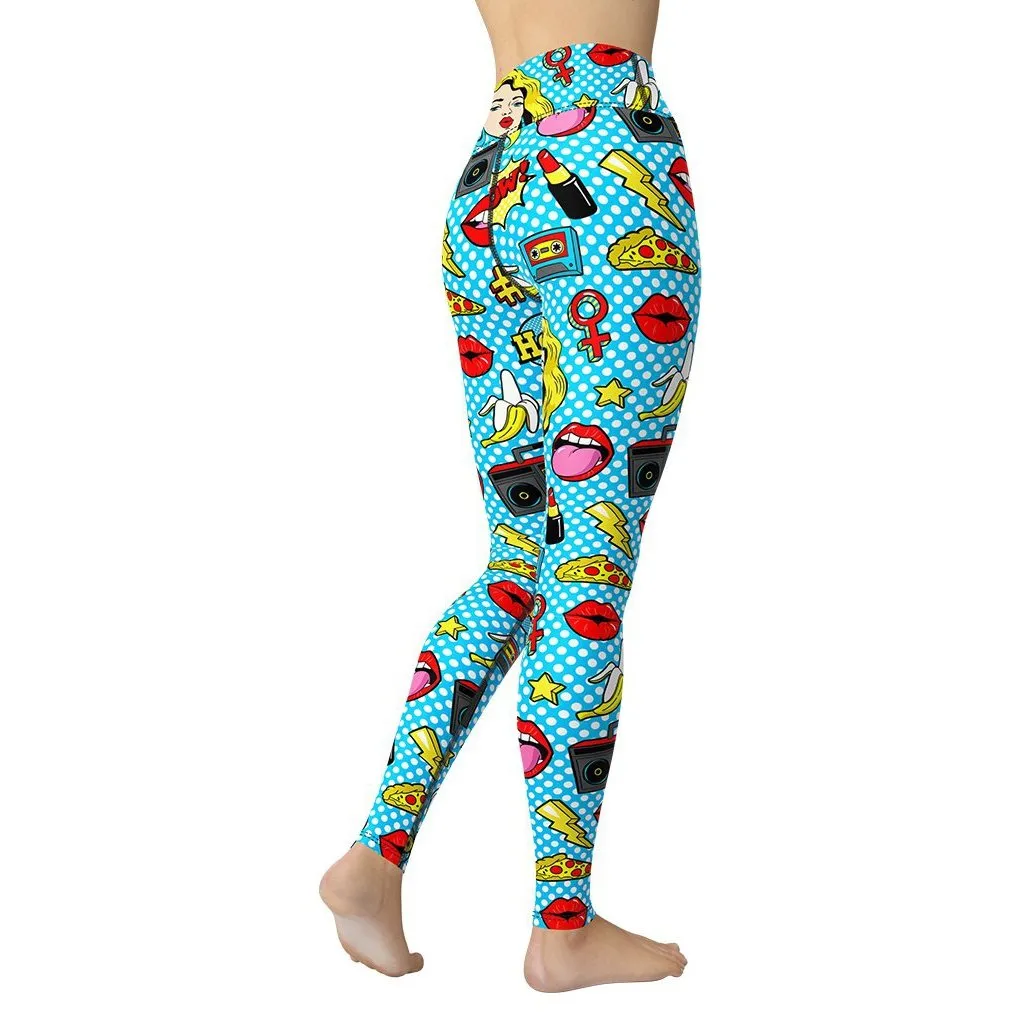 Blue Pop Art Pattern Yoga Leggings