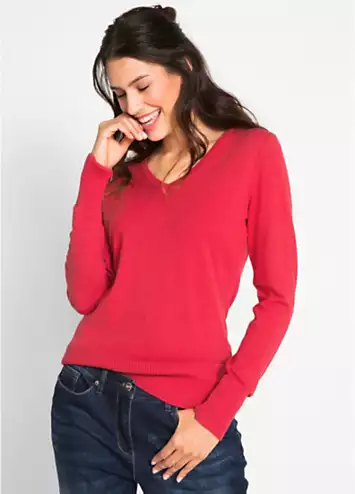 bonprix Smooth Knit V-Neck Jumper | Grattan