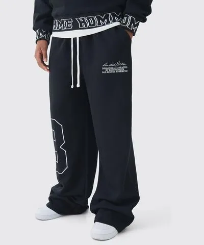 boohoo Mens Tall Wide Leg Homme Embroidered Varsity Joggers