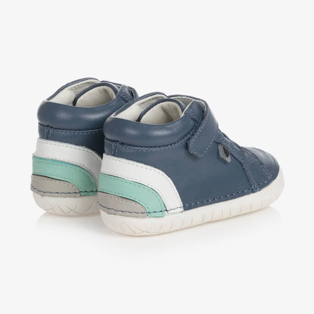 Boys Blue Leather High-Top Trainers