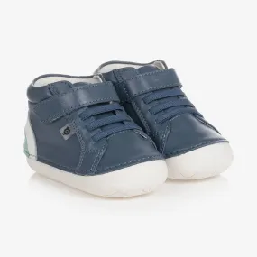 Boys Blue Leather High-Top Trainers