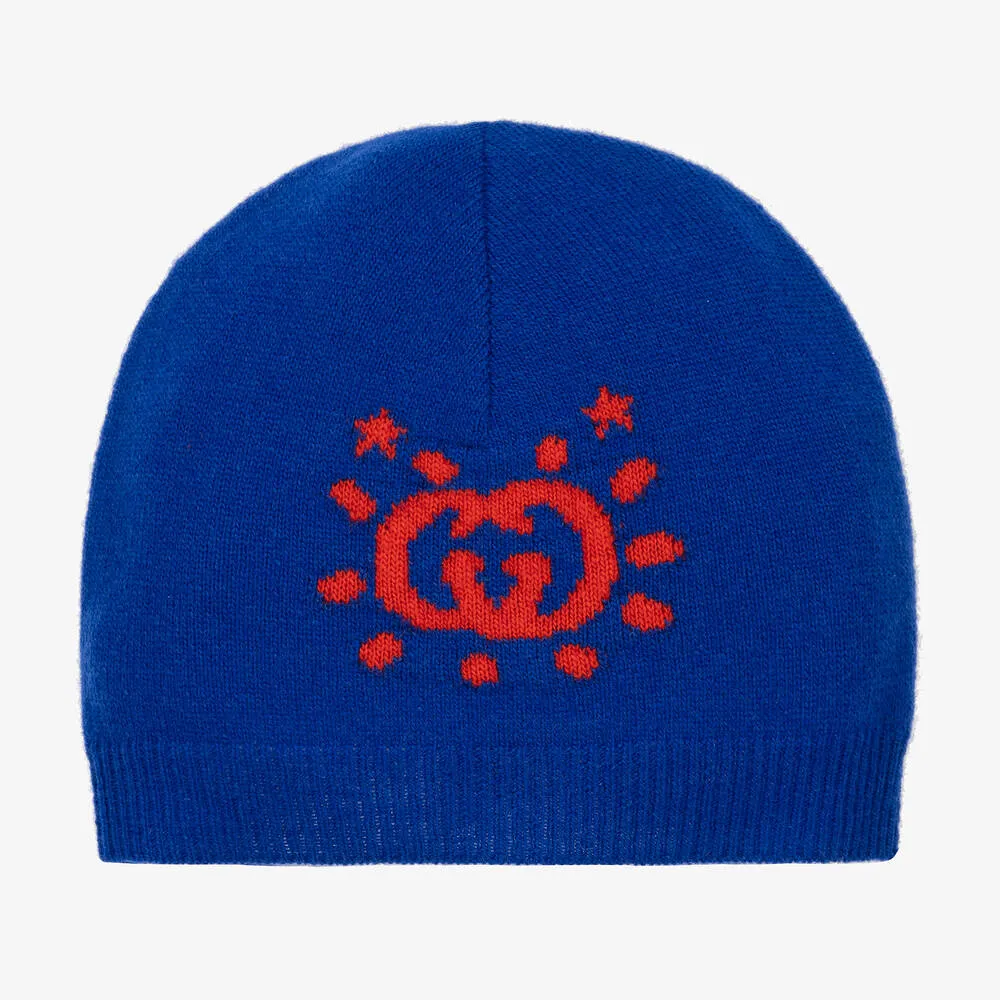 Boys Blue Wool Interlocking G Beanie Hat