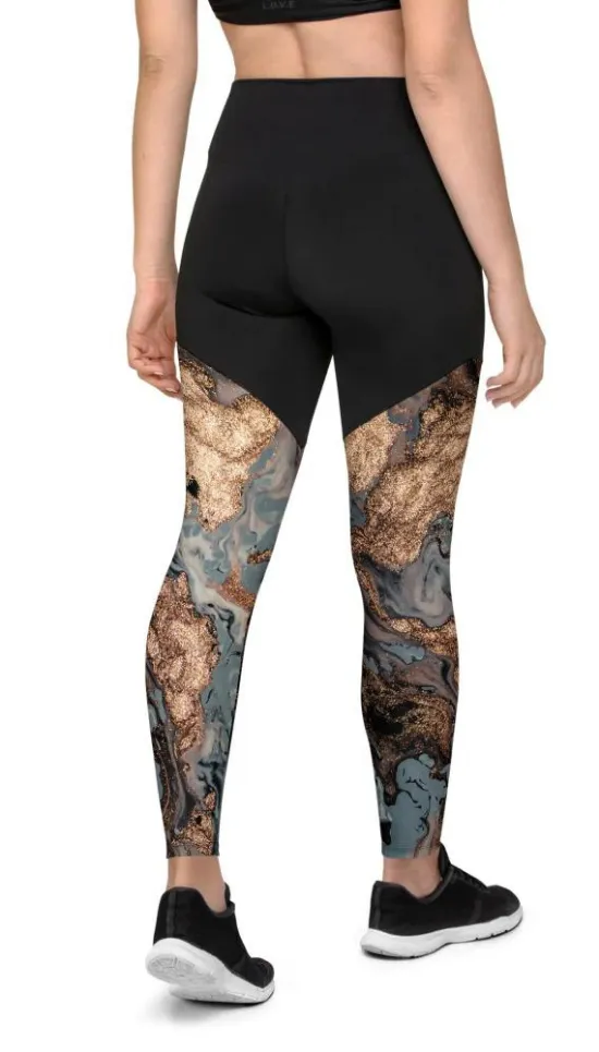 Bronze Marble Print Compression Leggings