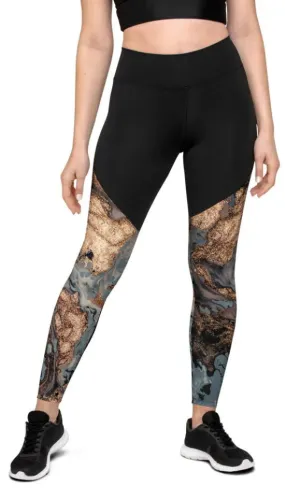 Bronze Marble Print Compression Leggings