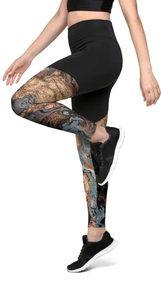 Bronze Marble Print Compression Leggings