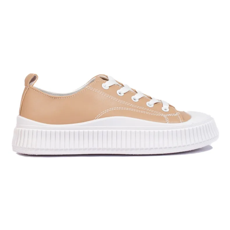 Brown women's sneakers made of ecological leather beige