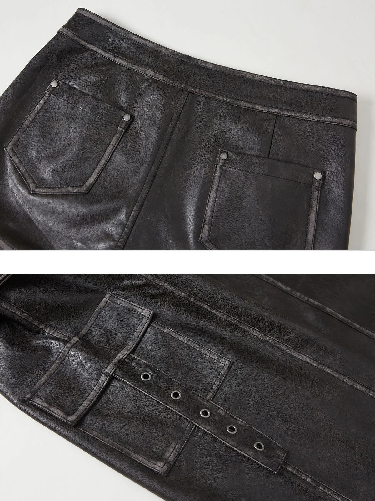 Button Deconstructed Leather Straight Trousers