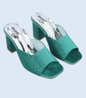 BW9625-BOTTLEGREEN-Women Slipper Heel