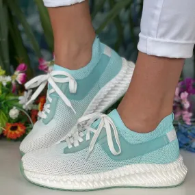 Caprice Mint & White Ombre Knit Lace Up Trainers