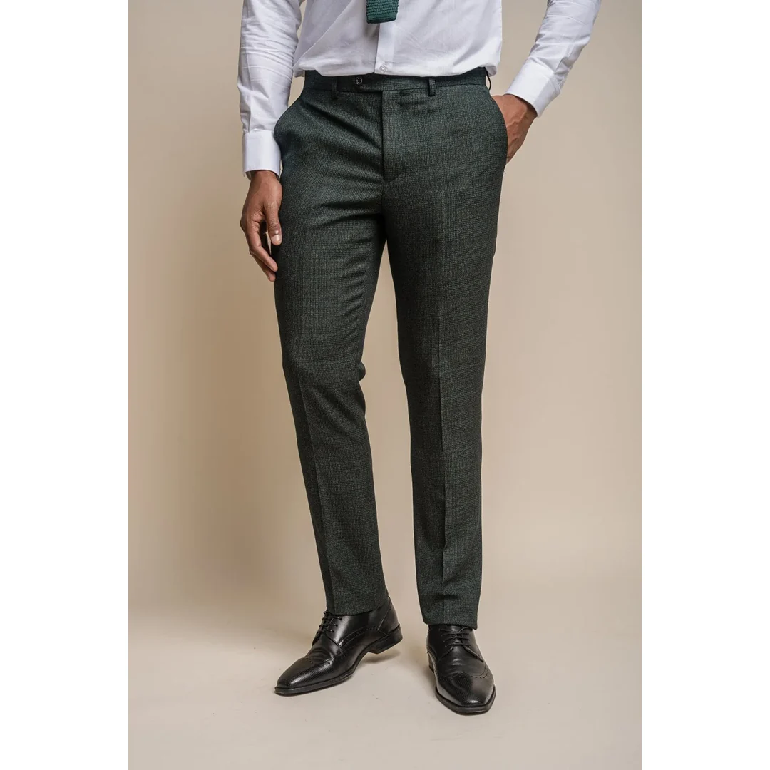 Caridi - Men's Olive Green Tweed Trousers