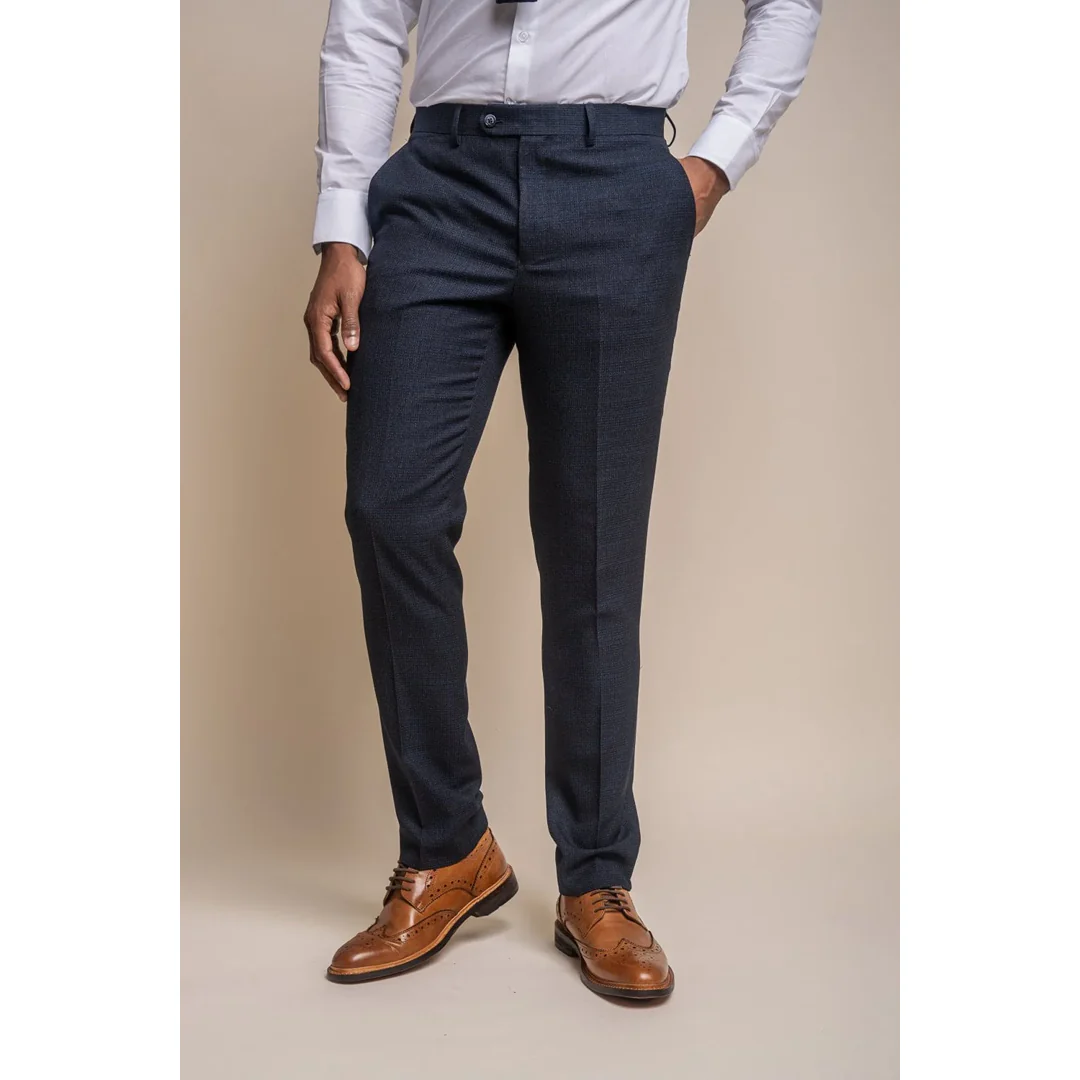 Caridi - Men's Tweed Navy Blue Trousers