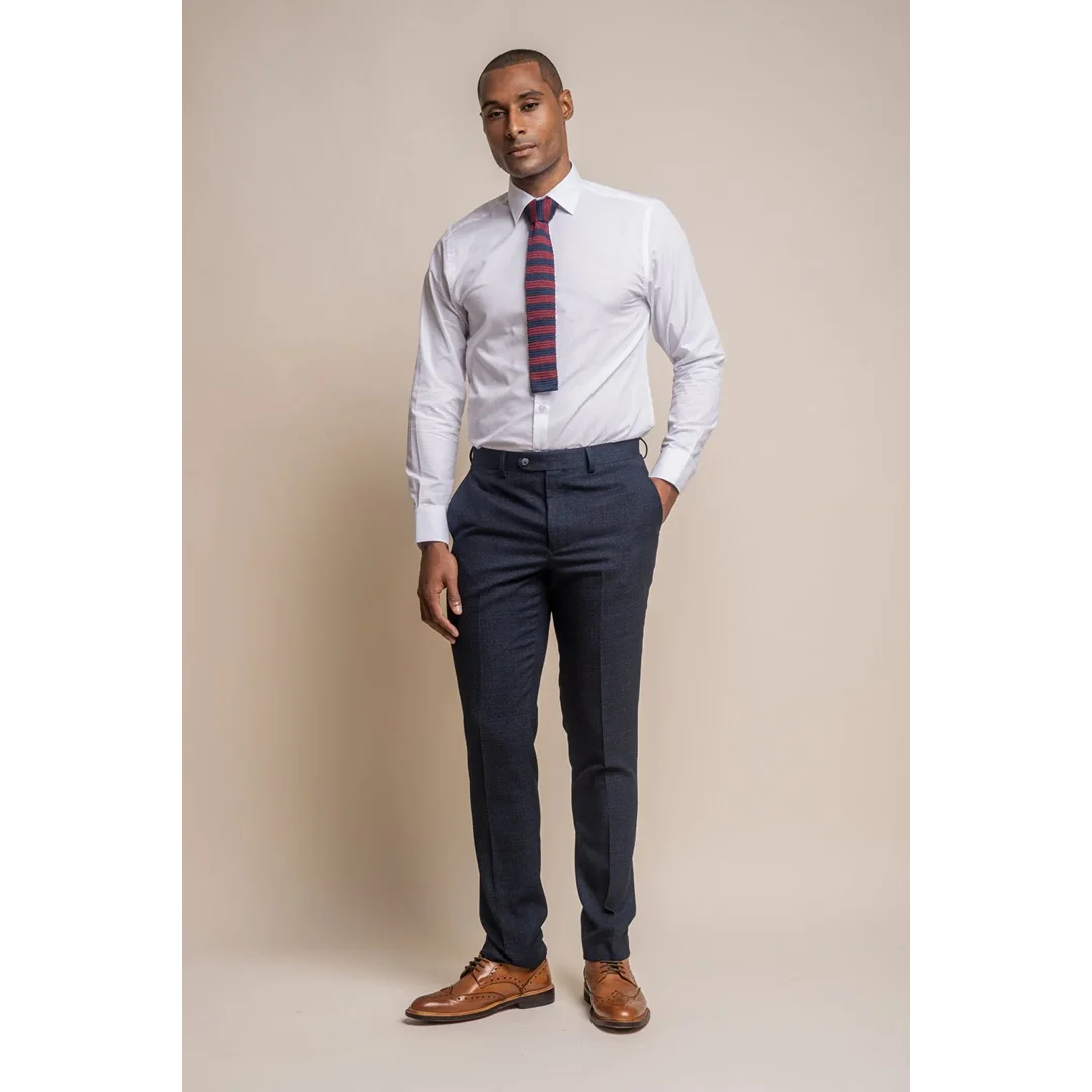 Caridi - Men's Tweed Navy Blue Trousers