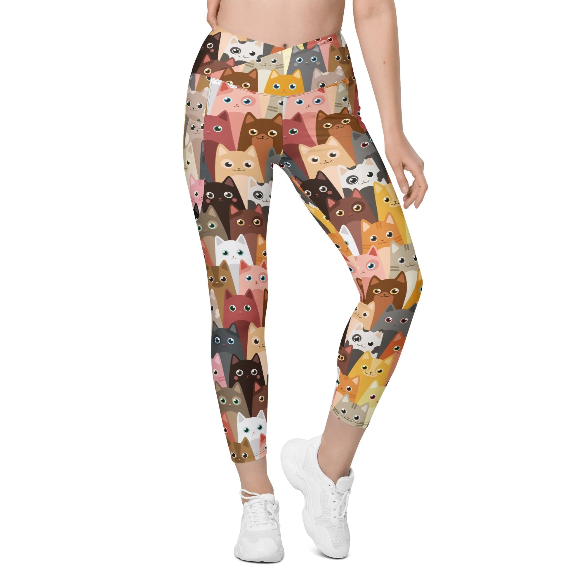 Cartoon Cats Crossover Leggings With Pockets