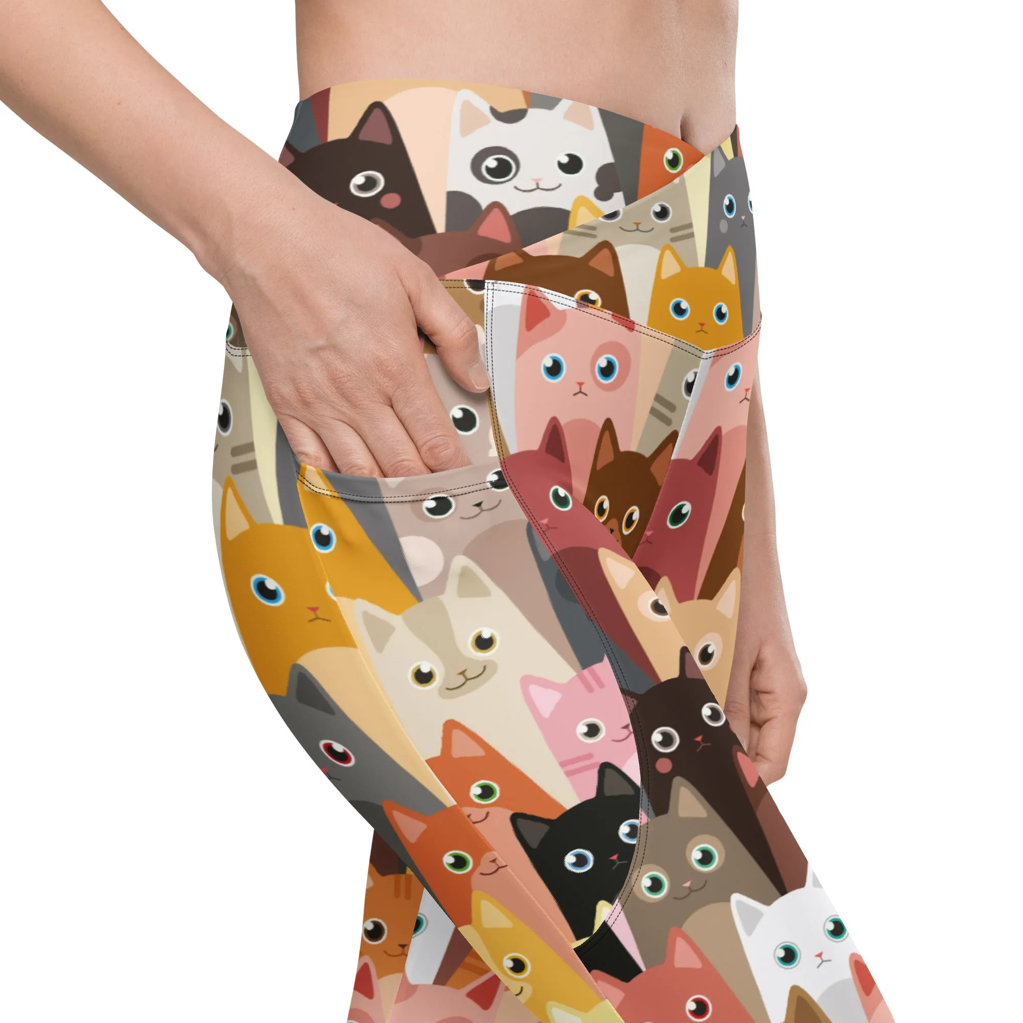 Cartoon Cats Crossover Leggings With Pockets