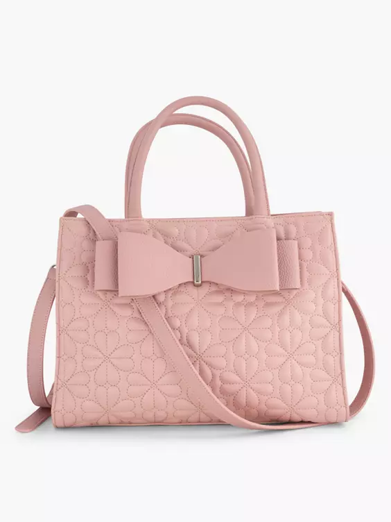 Catwalk  Pink Bow Detail Handbag with Quilted Detail and Adjustable Strap