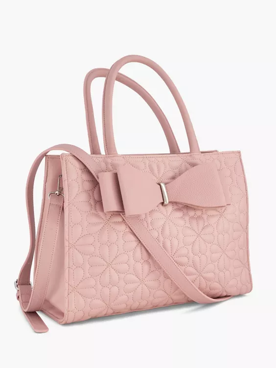 Catwalk  Pink Bow Detail Handbag with Quilted Detail and Adjustable Strap