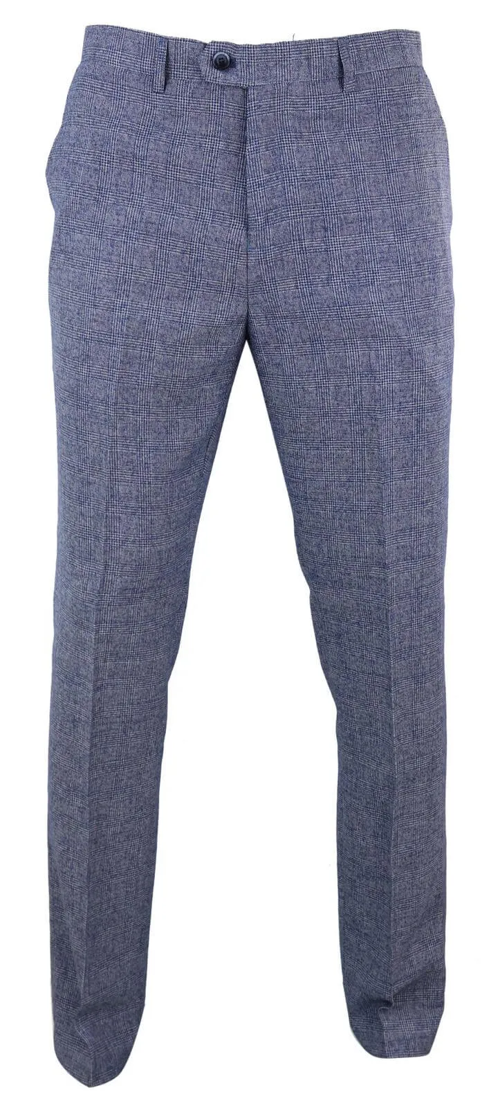 Cavani Antonio - Men's Grey-Blue Check Vintage Trousers - Regular Length