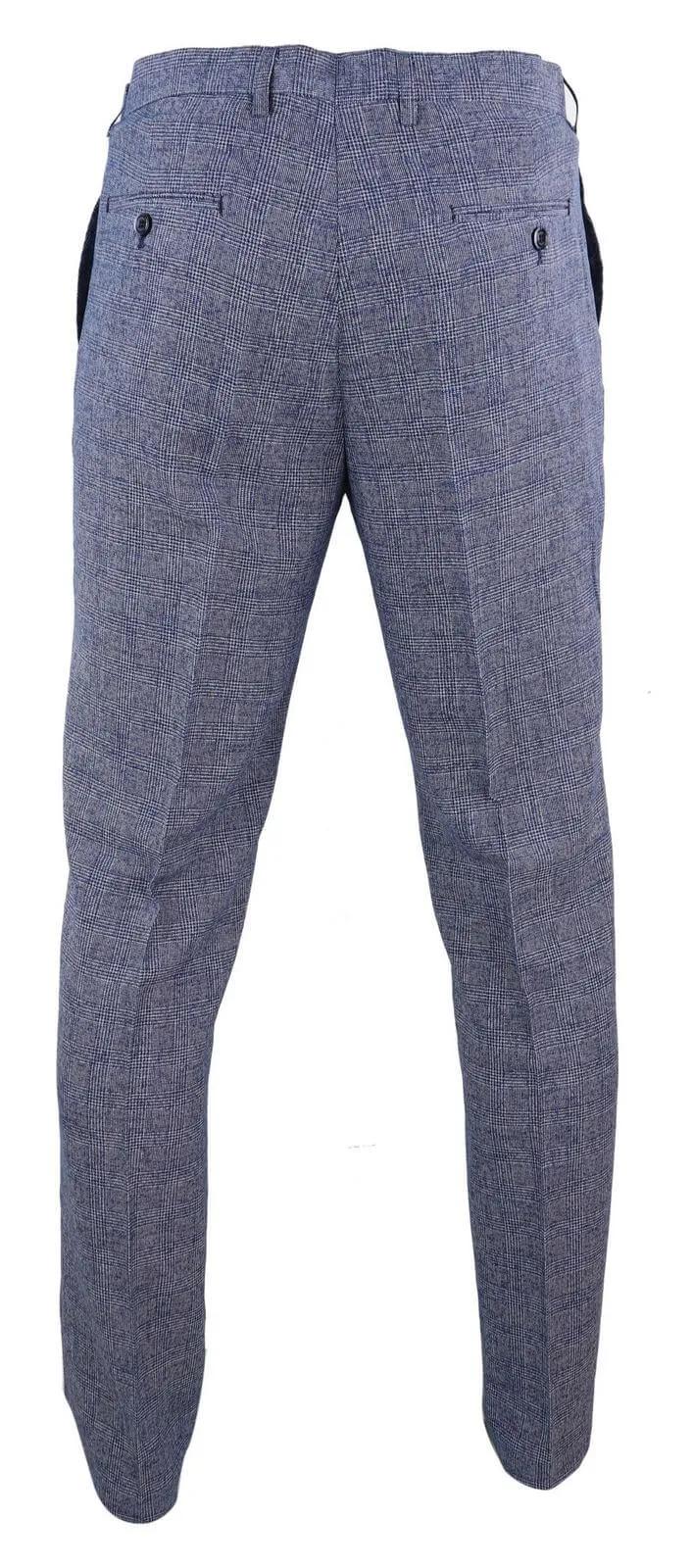 Cavani Antonio - Men's Grey-Blue Check Vintage Trousers - Regular Length