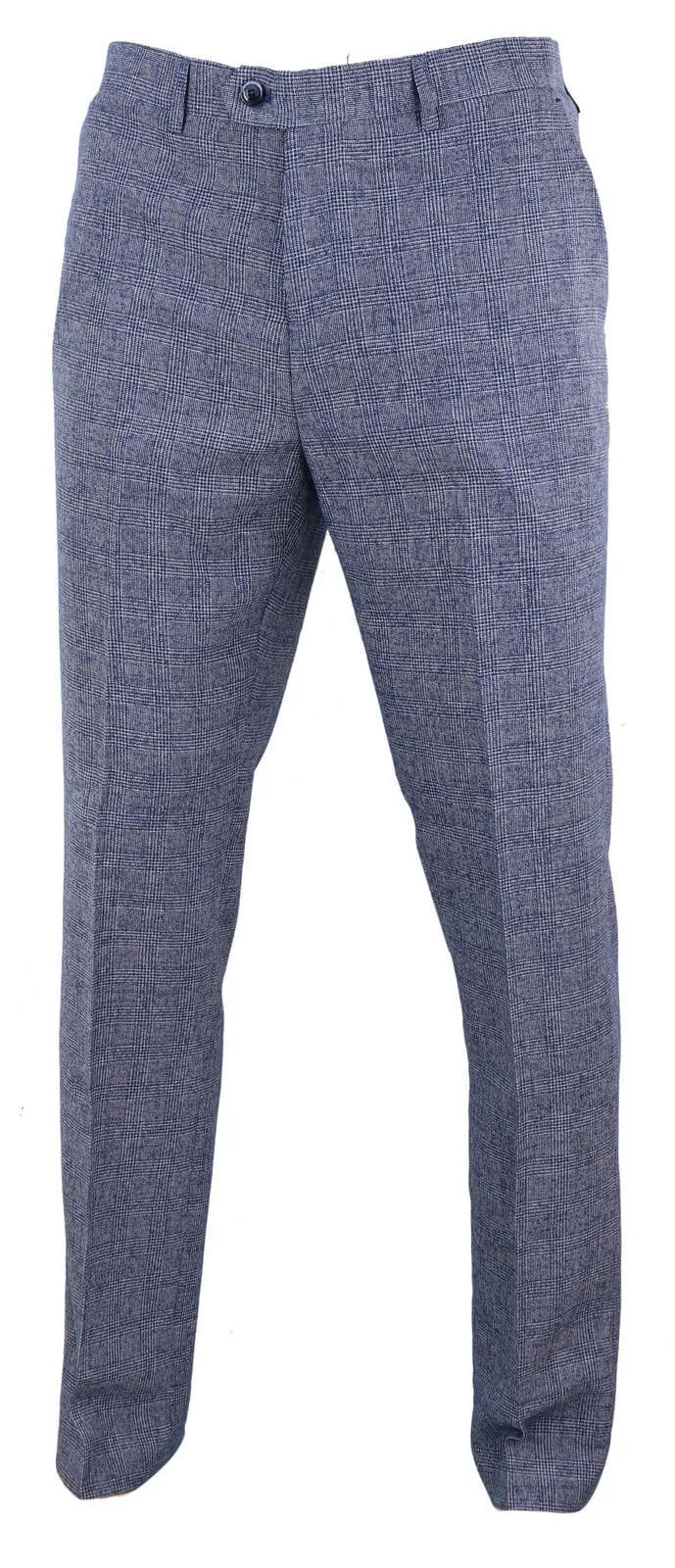 Cavani Antonio - Men's Grey-Blue Check Vintage Trousers - Regular Length