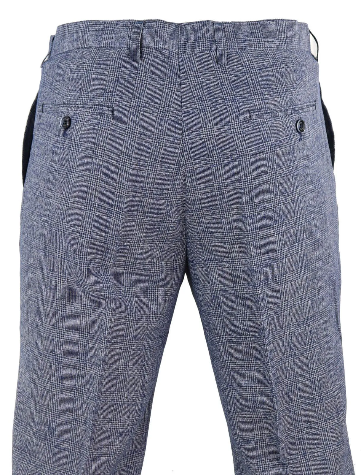 Cavani Antonio - Men's Grey-Blue Check Vintage Trousers - Regular Length