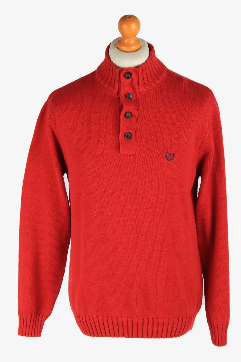 Chaps Button Neck Jumper Pullover Red M - Pepper Tree London